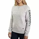 Carhartt Sudadera con logotipo color block en la manga, cuello redondo, tejido de grosor medio,Relaxed Fit Para Mujer, Gris asfalto claro jaspeado, L