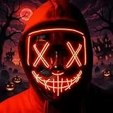 KEKECHAORAN Mascara led Halloween, Mascaras Luces LED Neon Luminosas, Máscaras de Terror, para Navidad,Halloween,Cosplay,Grimace Festival,Fiesta Show, (RED-A)