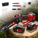 Mini Motosierra Bateria 6 y 8 Pulgadas, 8000mAh Motosierra Eléctrica, 1200W Motor Sin Escobillas Motosierras de Mano, Minimotosierras de Batería para Jardinería, Compatible con las baterías de Makita