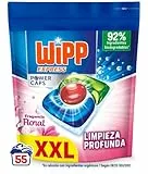 Wipp Express Power Caps Detergente Floral en Cápsulas para Lavadora, 55 Dosis, Limpieza Profunda, Eficaz en Agua Fría