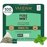VAHDAM, Infusión de Menta Piperita (100 Piramidales Bolsitas De Té) Sin Cafeína, Ingredientes 100% Naturales – Menta Piperita, Hierbabuena | Bolsitas De Té De Menta | Tisana Herbal