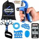 Power Hands SUPER PACK fortalecedor de Manos y brazos– Hand Grip completo con Accesorios para Fortalecimiento, Entrenamiento y Rehabilitación - accesorios gimnasio - escalada accesorios