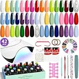 VANREESA 42 Pcs Kit de Esmalte de Uñas de Gel con Luz U V Esmalte de Uñas de Gel de 24 Colores Esmalte Base Brillante y Esmalte Superior Mate Completo