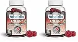 VITALDIN Energy Gummies – 70 Gominolas Energéticas con Ginseng, Guaraná, Cafeína & Taurina – Mejora la Concentración, Favorece el Rendimiento Físico y Mental – Sabor Cereza – Vegano (Paquete de 2)