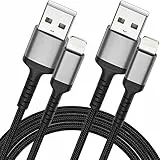 Cable Lightning USB de 2 m [2 unidades], cable de carga de nailon para iPhone, cable de carga rápida USB A a Lightning compatible con Apple iPhone 14 13 12 11 Pro Max Xs Xr X 8 7 6 Plus SE (2 m)