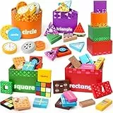 Atoylink Juguetes de Madera para Clasificar y Apilar, Juguetes Montessori con 4 Cajas & 24 Bloques de Construcción, Juegos Educativos de Apilar y Encajar, Juguete Regalo Navidad para Niño Niña Bebe