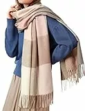 HYUET Bufandas Mujer Invierno Grande a Cuadros, Cachemira Chal Cálido Moda Largas Bufandas Mujer Invierno de Punto con Flecos para Mujeres Hombres,A-Rosa-2,70x180cm
