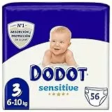 DODOT Sensitive - Pañales, 6 A 10 Kg, Blanco, Talla 3, Vanilla, 56 Unidad