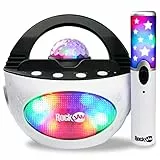 RockJam K-Pop - Máquina de karaoke inalámbrica recargable de 10 vatios con luz LED de discoteca y micrófono inalámbrico de karaoke, color negro