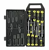 STANLEY Juego de Destornilladores, 10 Piezas, Punta Plana y Pozidriv, Mango Ergonómico, Estuche de Plástico Resistente, Amarillo y Negro, 2-65-014