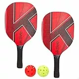 AKTIVE Set de 2 Raquetas de Pickleball de Madera con 2 Pelotas y Bolsa de Transporte, optimo para Principiantes, Diseño ergonómico, empuñadura Antideslizante y Gran Resistencia (62388)