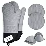Guantes Horno Cocina Silicona, Sopito Manoplas Horno Lot de 6, Guantes Barbacoa Resistentes al Calor 230℃, Guantes Cocina Horno Resistentes al Calor Aptos para Cocinar, Hornear y Asar
