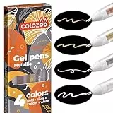 colozoo Set de 4 Bolígrafos de Gel Metálicos 0.8mm | Estéticos para Papel Negro y de Colores | de Secado Rápido para Dibujo Inc. Oro, Plata, Cobre y Blanco