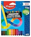 Maped - Lápices de Colores - Colección Color'Peps Infinity - Estuche de 12 Unidades - Duran 10 Veces Más - Sin Necesidad de Afilar - Agarre Triangular Ergonómico - 0% Desperdicio 100% ECO