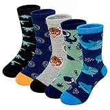 PUTUO Calcetines Niño Divertidos de Algodón: Calcetín Térmicos Invierno Talla 31-34 Infantiles Calcetines Animales Navidad Cortos 7-9 años 5 pares Multicolor