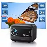 MiniProyector Portatil 【Enfoque Eléctrico】 20000 lúmenes Proyector 1080P Soporte, Corrección Trapezoidal Motorizada ±40° WiFi 6 y Bluetooth 5.2, TR25 Proyectors Cine En Casa para iOS/Android/PC/HDMI