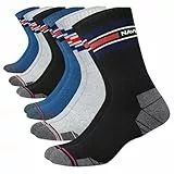 NAVYSPORT Calcetines hasta la pantorrilla para hombre (6 pares), calcetines deportivos de la serie advance hechos de algodón grueso y duradero 43-46, (Negro, Gris, Azul Vaquero)