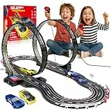 YOOHBERRYS Pista de Coches para Niños, 1:64 Pista de Carreras Electrica con 2 Coches, USB, Control Remoto, Contador Vueltas, Bucle 360°, Pista Autos Niños A Partir de 3 Años Juguete Regalos (308CM)