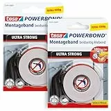 tesa Powerbond ULTRA STRONG en paquete de 2 - Cinta de montaje de doble cara extra fuerte para montaje permanente en exteriores e interiores - 1.5 m
