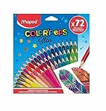 Maped Lápices de Colores Star x72, Madera de Tilo Colores Vibrantes y Resistentes Punta Fina, Estuche de Cartón, Ideal para Escuela Dibujo y Arte Creativo