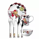 Puresigns One Quick - Vajilla infantil (7 piezas, porcelana, acero inoxidable pulido), color plateado