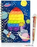 Diario para Niños con Pop-on-It y Bolígrafo, 21x14.5cm 80 Hojas Nave Espacial Poppets Cuaderno A5 Espiral con Bolígrafo de 6 Colore Juguete Fidget Pop Diario Secreto Niño para Regalo 5 6 7 8 9 10 Años