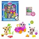 BANDAI Littlest Pet Shop, Pack de Juego Safari, Incluye 3 Mascotas, 3 Accesorios, 1 Tarjeta de coleccionista, 1 código Virtual, Cabezas Móviles, 1 Coche, Gen 7 (#53,#54, #55), BF00524 Multicolor