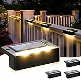 Solpex lámparas solares para exteriores, 4 piezas, luz blanca cálida para escaleras, luces solares impermeables, iluminación LED para escaleras exteriores, escalones, valla,patio, decoración (Negro)