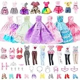 Vicloon 32 Piezas Ropa y Accesorios para Muñecas, 10 Zapatos, 2 Vestidos de Fiesta, 2 Tops, 2 Pantalones, 2 Vestidos de Moda, 2 Juegos de Trajes de Baño, Bikini, 8 Accesorios de Joyería, 4 Perchas