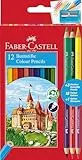 Faber-Castell 110312 - Estuche con 12 Lápices de Color Hexagonales y 3 Lápices Bicolor Redondos - Colores Surtidos