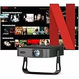 Netflix Oficial Mini Proyector Portatil 4K con Auto Enfoque/Keystone, VOPLLS Smart Proyector 600ANSI 1080P Full HD WiFi6 Bluetooth Giratorio 360° Projector para Movil/Exterior/Cine en Casa