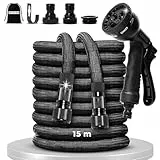 Manguera Jardin 15m – Poliester 3750D Alta Densidad y Conectores Metalizados Universales 1/2', 3/4' – Manguera Extensible Enrollable – Garden Hose
