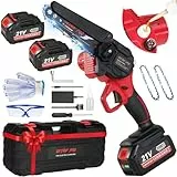 DETLEV PRO Motosierra Bateria Motosierra Eléctrica 6 Pulgadas con 2 Baterías de 4000mAh 2 Cadenas Sierra Electrica Podar Arboles de Jardinería y Madera-Rojo