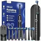 Cepillo de Dientes Eléctrico de Rotación Adultos con 8 Cabezales - Cepillo Electrico con Estuche de Viaje, 5 Modos, IPX7 Impermeable, Cepillo Dientes Electrico Viaje Recargable, Negro Mate