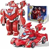 Super Wings Super Robot Suit Jett, Figura Convertible Aprox. 18 cm, 2 en 1 Traje de Robot y Super Coche, Niño Juguete 3 4 5 6 7 8 9 10 Años Niña Niño