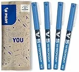 PILOT - Caja de 4 V5 - Bolígrafos roller con tinta líquida - Punta de aguja Fina para Escritura Suave y Precisa - Secado rápido, antimanchas - Azul - Punta Fina (0,5mm)