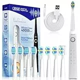 Seago cepillo de dientes eléctrico sónico, cepillo electrico con 8 cabezas, carga USB, cepillo de dientes eléctrico ultrasónicos 5 modos y temporizador, IPX7 Impermeable, para viaja (blanco)