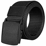 flintronic 1PCS Cinturón de Lona de Nylon para Hombres, Cinturón Táctico, Cinturón de Nailon Ajustable para Viajes, Deportes y Uso Diario (Ancho 3.8 cm/largo 130cm) - Negro