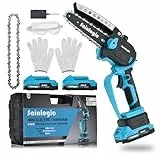 Sainlogic Mini Motosierra a batería, Motosierra eléctrica de 6 pulgadas con una sola mano y bloqueo de seguridad, Motosierra eléctrica para cortar madera, podar ramas (Azul cielo)