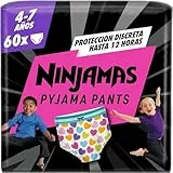 Dodot Pañal-Braguita Ninjamas, Talla 4-7 años (17-30 kg), 60 pañales tipo braguita, pañal noche con Corazones, Protección Contra Fugas Toda La Noche