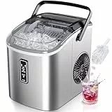 EUHOMY Máquina de Hielo: 9 Cubos en 6 Minutos, Maquina de Hacer Hielo Autolimpiable, 12Kg/24H, 2 Tamaños de Hielo, con aAsa, Pala para Hielo y Cesta Ideal Para Inicio/Cocina/Oficina/Bar, Plata