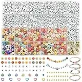 FEMBW Cuentas Letras para Pulseras, 1000 Piezas Cuentas de Letras Redondas 7 mm A-Z con Amor y Mal de Ojo, Alfabeto para Pulseras, Diademas y Manualidades de Joyería