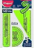 Maped - Reglas Escolares - Twist'n Flex Decor - Mini Kit de 3 Piezas - 1 Regla de 15 cm, 1 Cartabón de 60° y 1 Transportador de Ángulos 180° - Material Flexible e Irrompible - Diseño Lúdico