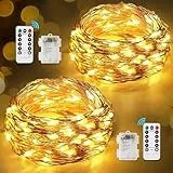 GARITE Guirnalda Luces Pilas 12M (2 Packs), 120 LED IP65 Impermeable, Luces Exterior y Interior Decoración para Navidad, Casa, habitacion, Fiesta