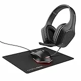 Trust Gaming GXT 790 Tridox Pack Gaming 3 en 1 - Cascos Ligeros con Drivers de 50 mm, Conexión 3.5 mm, Ratón Gamer USB 200-6400 dpi, Alfombrilla de Ratón, Paquete para PC/Portátil - Negro