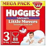 Huggies Little Movers Pañal Braguita para Bebé con Diseños Disney Talla 3 (6-11 kg), 2 Packs de 44, Total 88 Pañales