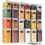GoMaihe Juego de 24 tarros herméticos tapa: tarros para guardar alimentos con etiquetas y marcadores | Cajas de cocina para cereales y copos de maíz | Sin BPA | Apto para lavavajillas