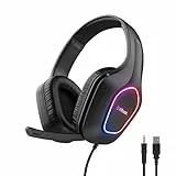 Trust Gaming GXT 419 Rayne Cascos Gaming Ligeros para PC/Consola, Iluminación LED Alimentada por USB, Drivers de 50 mm, Conexión 3.5 mm, Micrófono Plegable, Auriculares con Cable Over-Ear, Negro