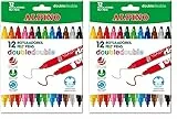 Alpino Rotulador double double punta gruesa y punta fina caja de 10+2 colores surtidos (Paquete de 2)