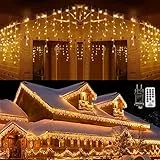 Qedertek 10M Cortina Luces Navidad Exterior, 432 LED Guirnalda Luces de Cascada Prolongable, Blanco Calido, Temporizador, Función de Memoria, 8 Modos, Decoración para Ventana Bar Boda